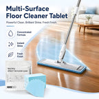 Multi-surface floor cleaning sheets with a flat mop on a shiny wooden floor and the 100-sheet pack